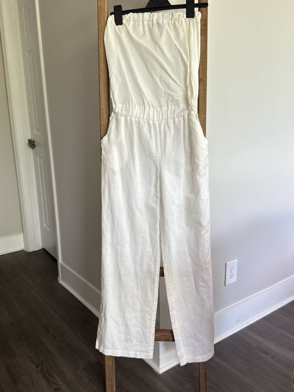 Strapless Cream Linen Blend Wide-Leg Jumpsuit